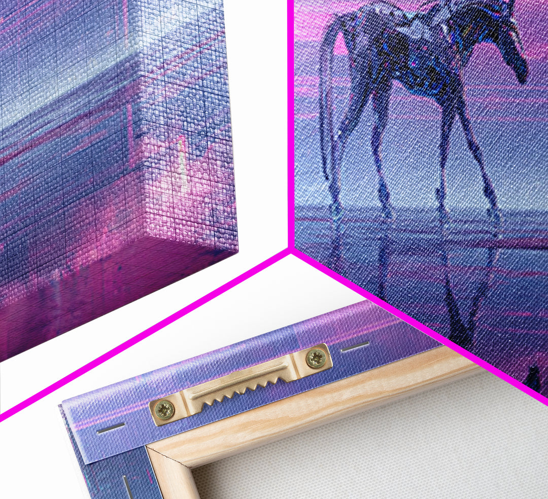 Cybernetic Horse in a Luminous Field Framed Canvas Print, Futuristic Art, Minimalist Decor, Living Room Decor, Fine Art, Future, FUT-3x1-77