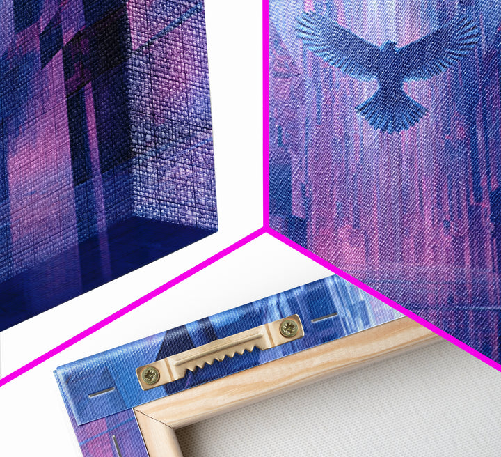 Futurist Bird Made of Panels and Light Framed Canvas Print, Futuristic Art, Steampunk Decor, Living Room Decor, Future, FUT-3x2-2