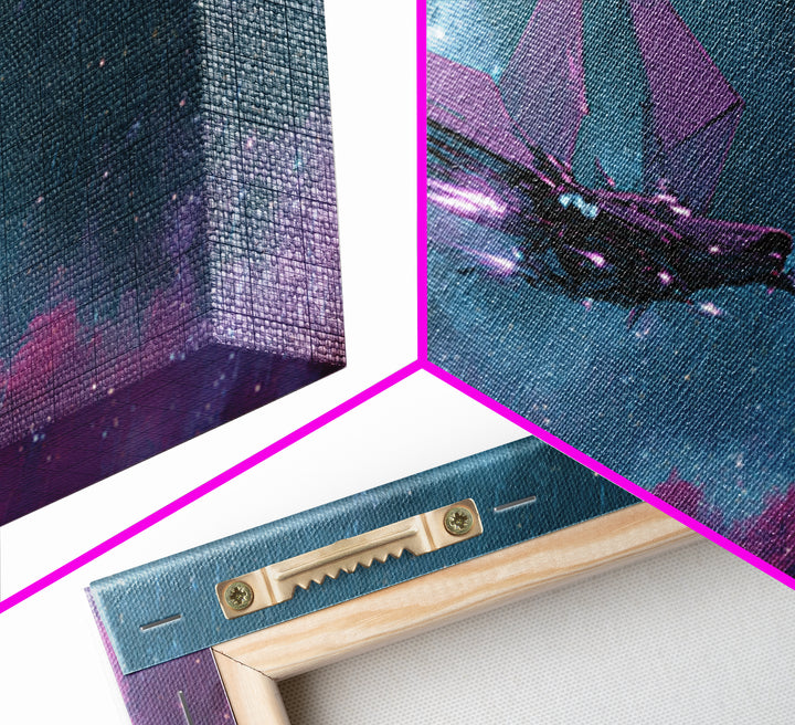 Solar Sail Ship Crossing Star Filled Space Framed Canvas Print, Futuristic Art, Digital Art, Living Room Decor, Future, FUT-3x2-69