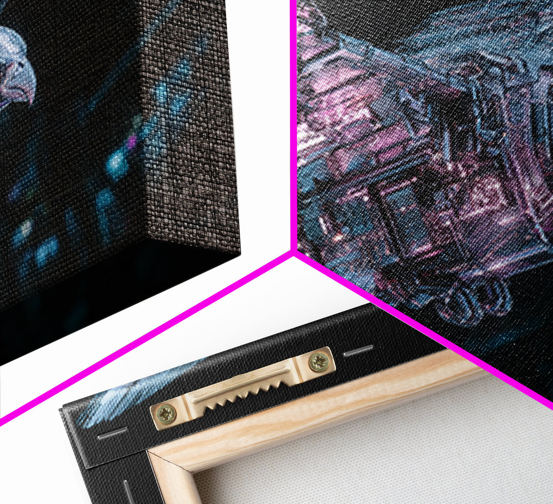 Futurist Bird Made of Panels and Light Framed Canvas Print, Futuristic Art, Modern Decor, Living Room Decor, Oil Painting, FUT-3x2-74