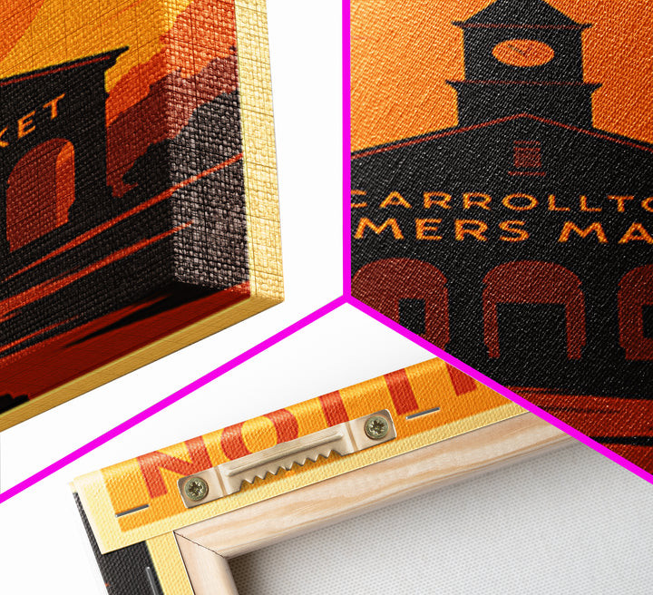 Carrollton Texas Travel Poster, Framed Canvas Print, Golden Travel Poster Art, Carrollton City Art, Home Office Decor, Retro Travel Print