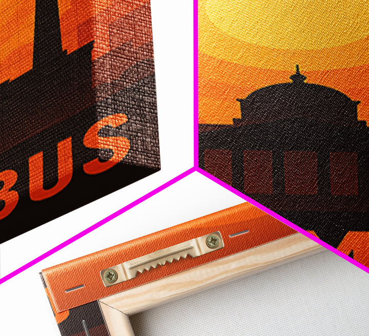 Columbus Travel Poster, Canvas Print, Golden Travel Poster Art, Columbus City Art, Living Room Wall Art, Vintage City Poster, Poster Art