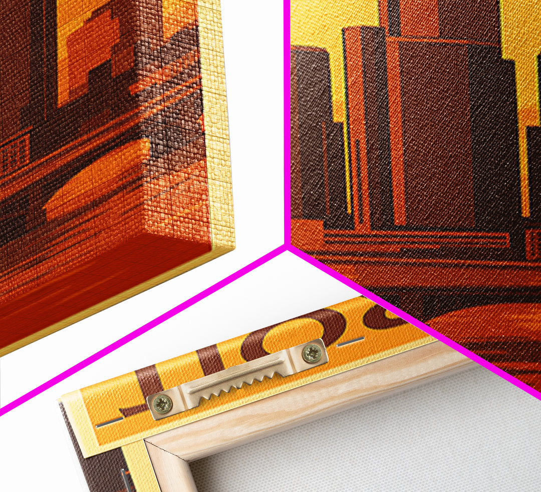 Detroit Michigan Travel Poster, Canvas Print, Warm Sunset Silhouette Art, Detroit Wall Art, City Illustration, Wanderlust Decor, Wall Art
