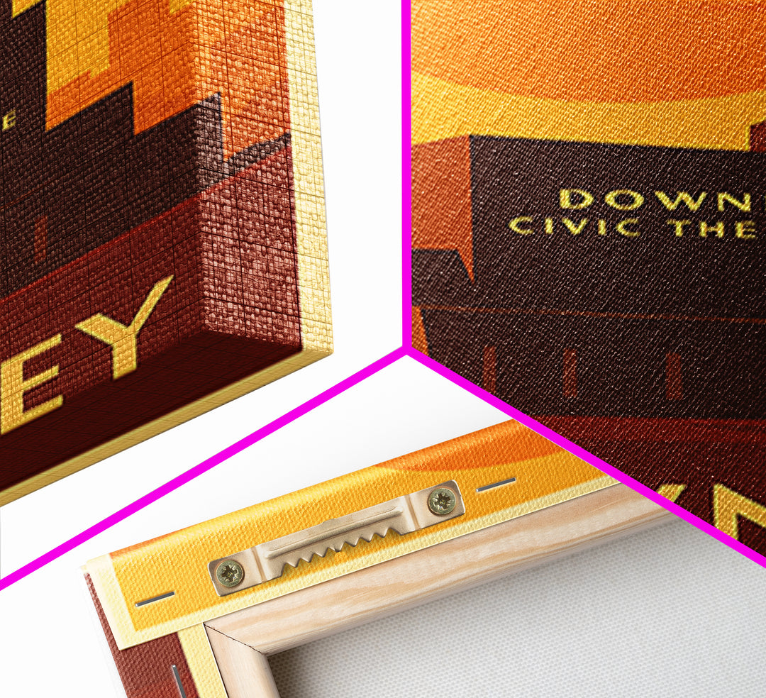Downey Travel Poster, Framed Canvas Print, Vintage Deco Wall Art, Downey City Art, Travel Poster Art, Retro Travel Print, Travel Posters
