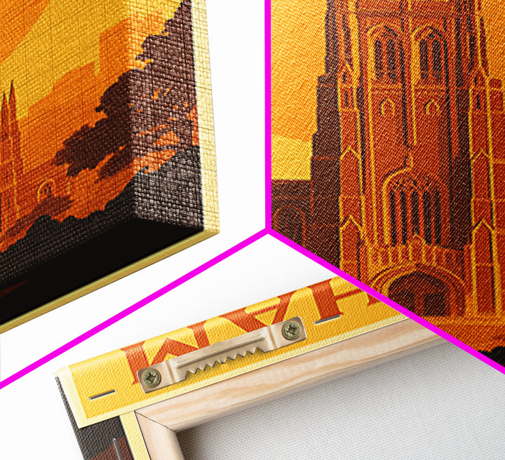 Durham North Carolina Travel Poster, Canvas Print, Warm Sunset Silhouette Art, Durham Wall Art, Vintage City Art, Travel Wall Art