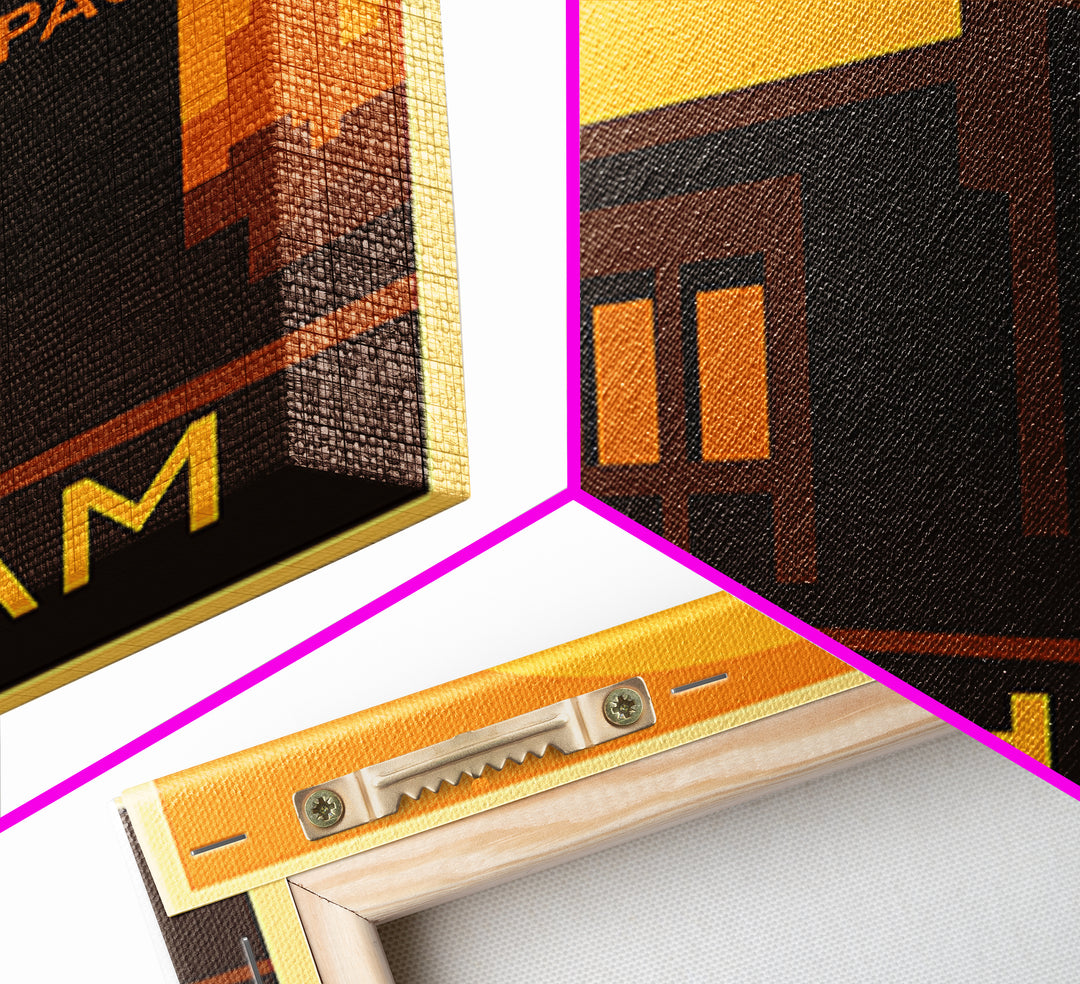 Durham Travel Poster, Framed Canvas Print, Warm Sunset Silhouette Art, Durham Art Print, Retro Travel Print, Vintage Travel Print