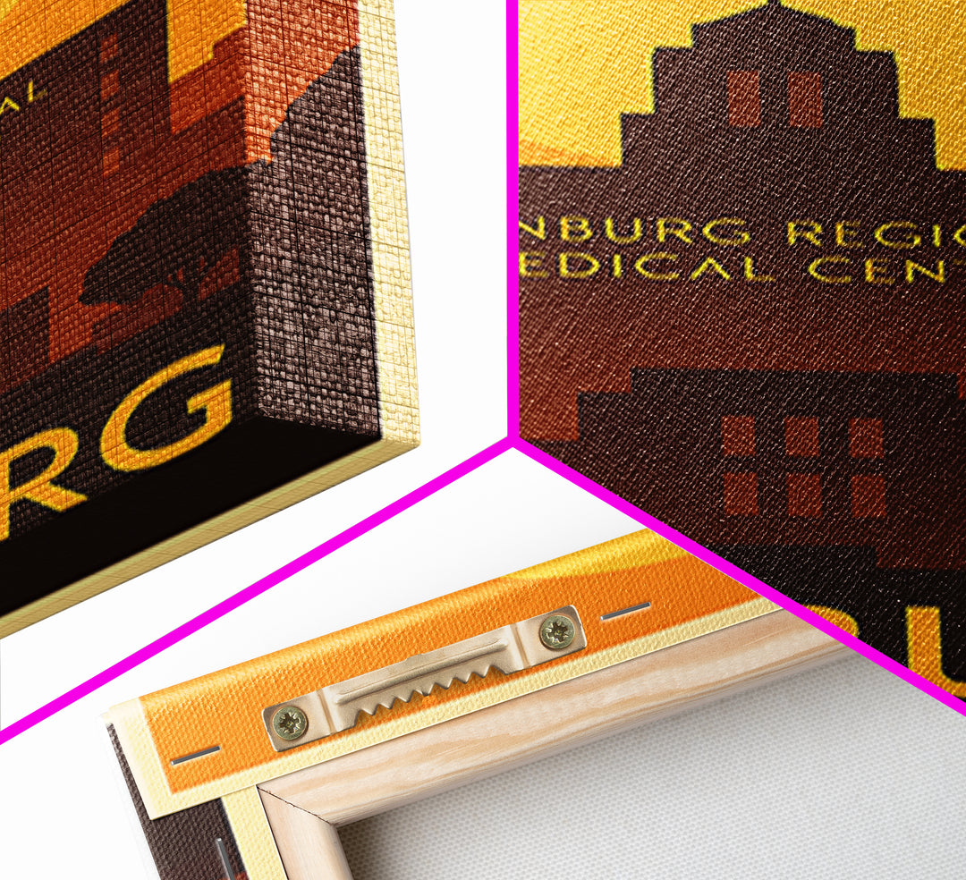 Edinburg Travel Poster, Framed Canvas Print, Golden Travel Poster Art, Edinburg Travel Art, Vintage City Art, City Illustration