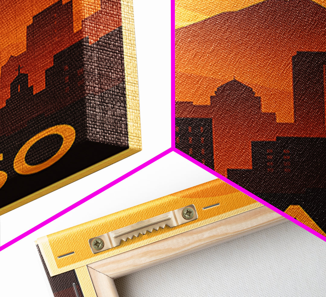 El Paso Travel Poster, Canvas Print, Golden Travel Poster Art, El Paso City Art, Retro Travel Print, Vintage City Art, City Illustration