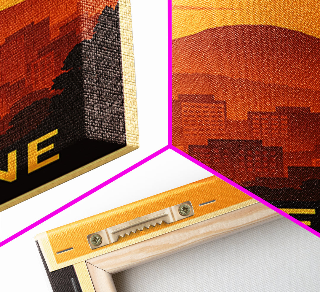 Eugene Travel Poster, Canvas Print, Warm Sunset Silhouette Art, Eugene Wall Art, Living Room Wall Art, City Art Print, Vintage City Poster