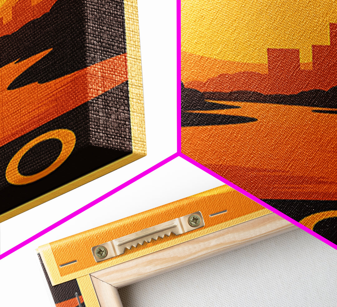 Fargo Travel Poster, Framed Canvas Print, Golden Travel Poster Art, Fargo Travel Art, Mid Century Wall Art, Travel Poster Art, Design 2