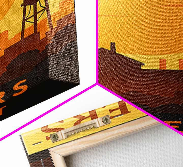 Fishers Indiana Travel Poster, Canvas Print, Gold Art Deco Poster Art, Fishers Wall Art, Travel Poster Set, Watercolor Downtown Skyline