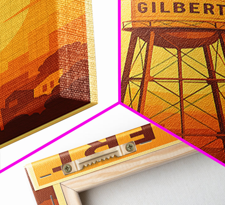 Gilbert Arizona Travel Poster, Canvas Print, Gold Art Deco Poster Art, Gilbert Art Print, Watercolor Skyline, Travel Wall Art, Art Print