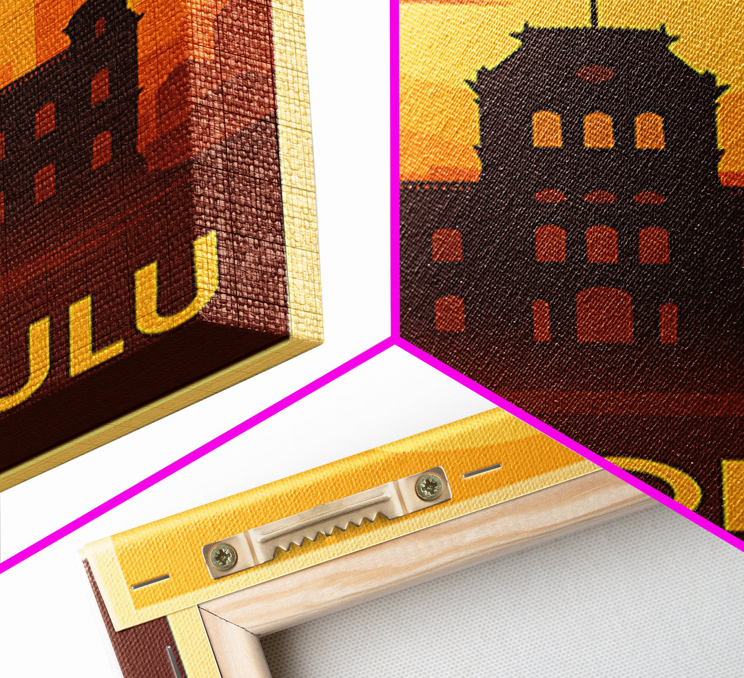 Honolulu Travel Poster, Canvas Print, Golden Travel Poster Art, Honolulu Wall Art, Modern Wall Decor, Travel Wall Art, Gift For Travelers