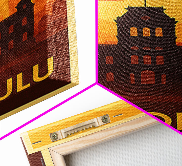 Honolulu Travel Poster, Canvas Print, Golden Travel Poster Art, Honolulu Wall Art, Modern Wall Decor, Travel Wall Art, Gift For Travelers
