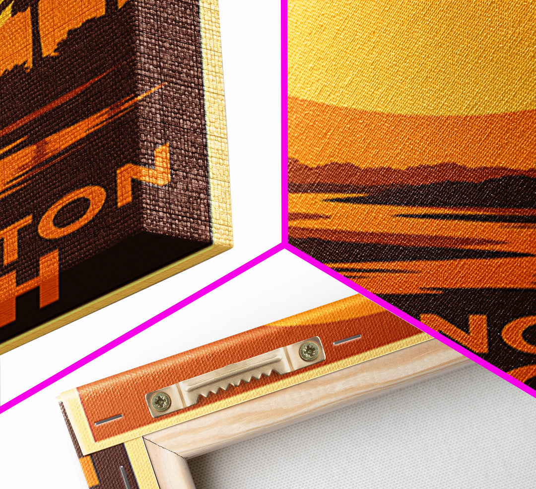 Huntington Beach Travel Poster, Framed Canvas Print, Golden Travel Poster Art, Huntington Beach Travel Art, Travel Poster Art, Design 2