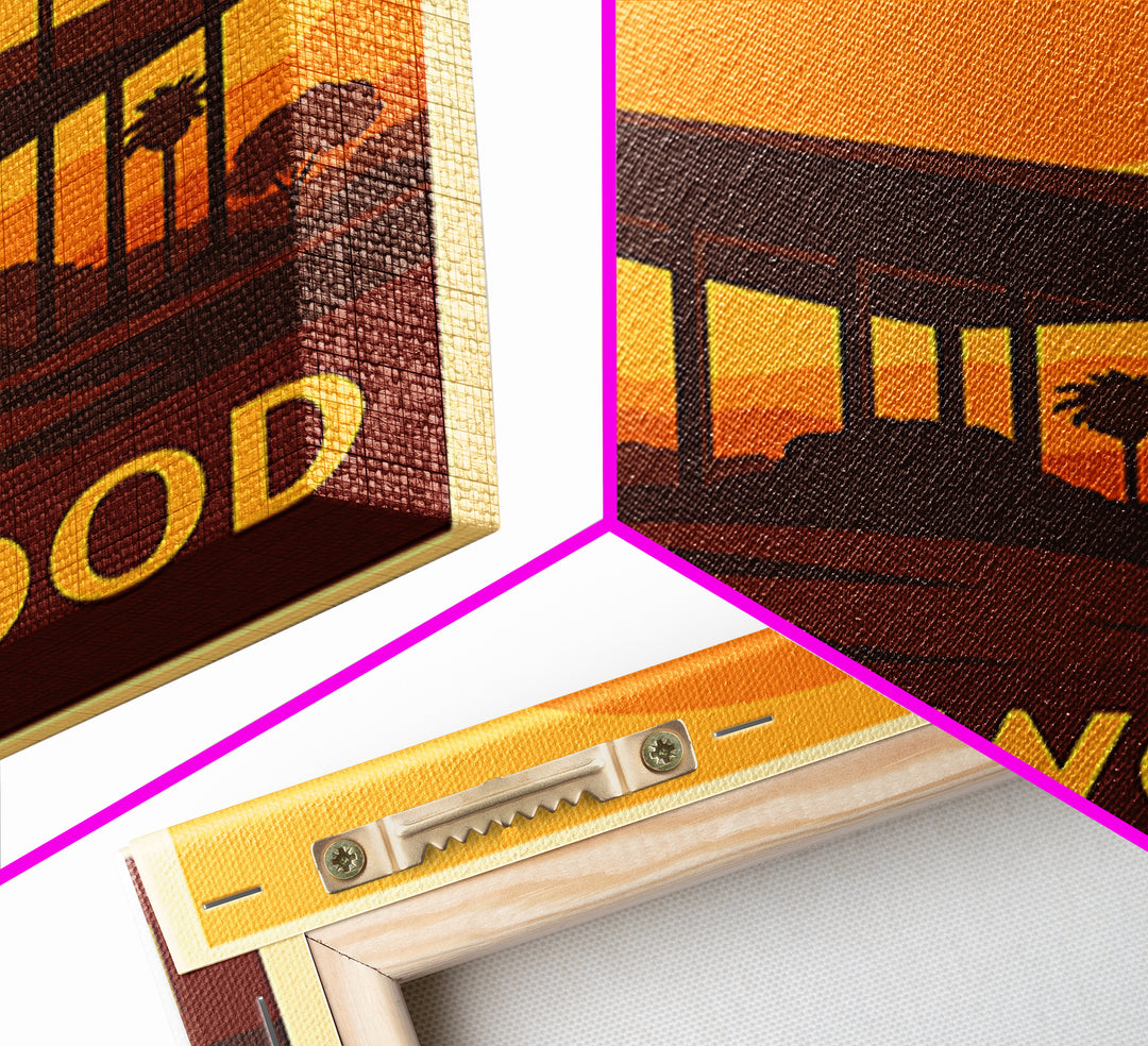 Inglewood Travel Poster, Canvas Print, Warm Sunset Silhouette Art, Inglewood Wall Art, Retro Travel Print, City Travel Prints, Wall Art