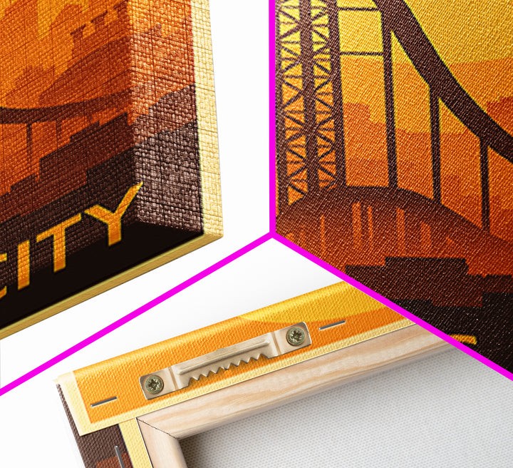 Kansas City Travel Poster, Framed Canvas Print, Gold Art Deco Poster Art, Kansas City Travel Art, Watercolor Urban Skyline, Travel Art Print
