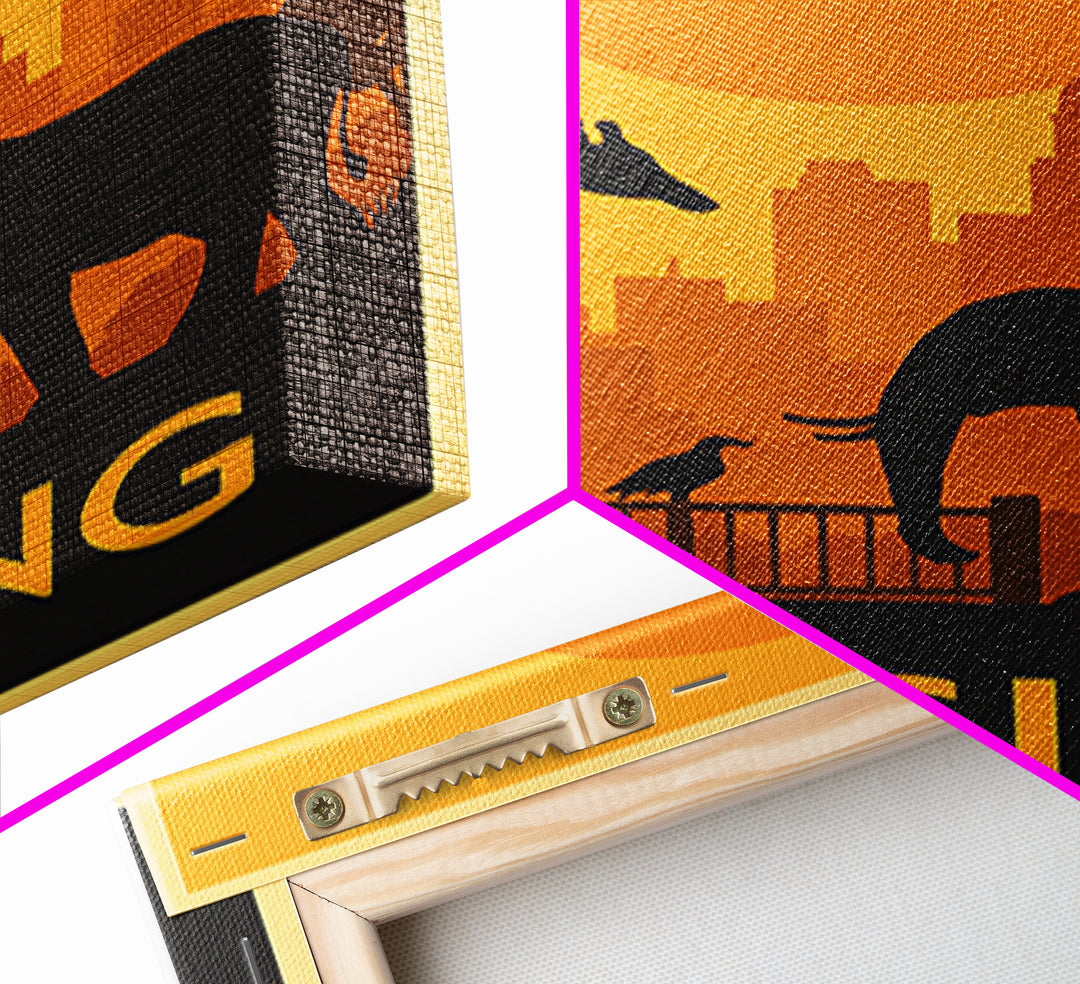 Lansing Travel Poster, Framed Canvas Print, Golden Travel Poster Art, Lansing City Art, Wanderlust Decor, Living Room Wall Art
