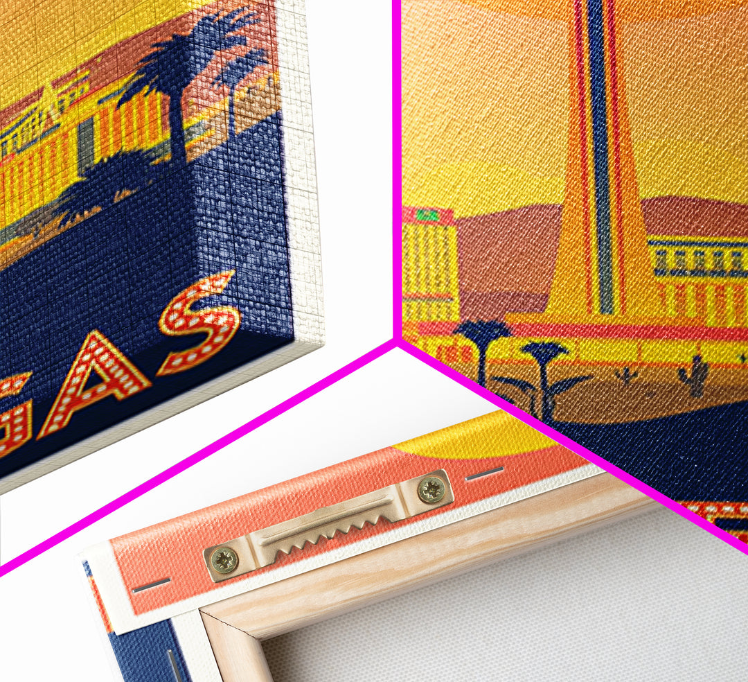 Las Vegas Travel Poster, Framed Canvas Print, Golden Travel Poster Art, Las Vegas City Art, Retro Travel Print, Gift For Travelers