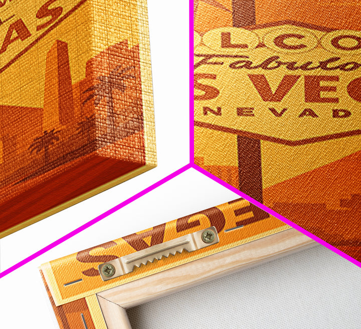 Las Vegas Travel Poster, Framed Canvas Print, Golden Travel Poster Art, Las Vegas Art Print, Modern Wall Decor, Mid Century Wall Art