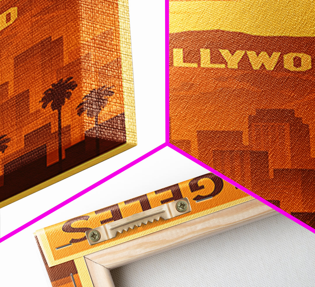 Los Angeles California Travel Poster, Canvas Print, Warm Sunset Silhouette Art, Los Angeles Art Print, City Travel Prints, Wanderlust Decor