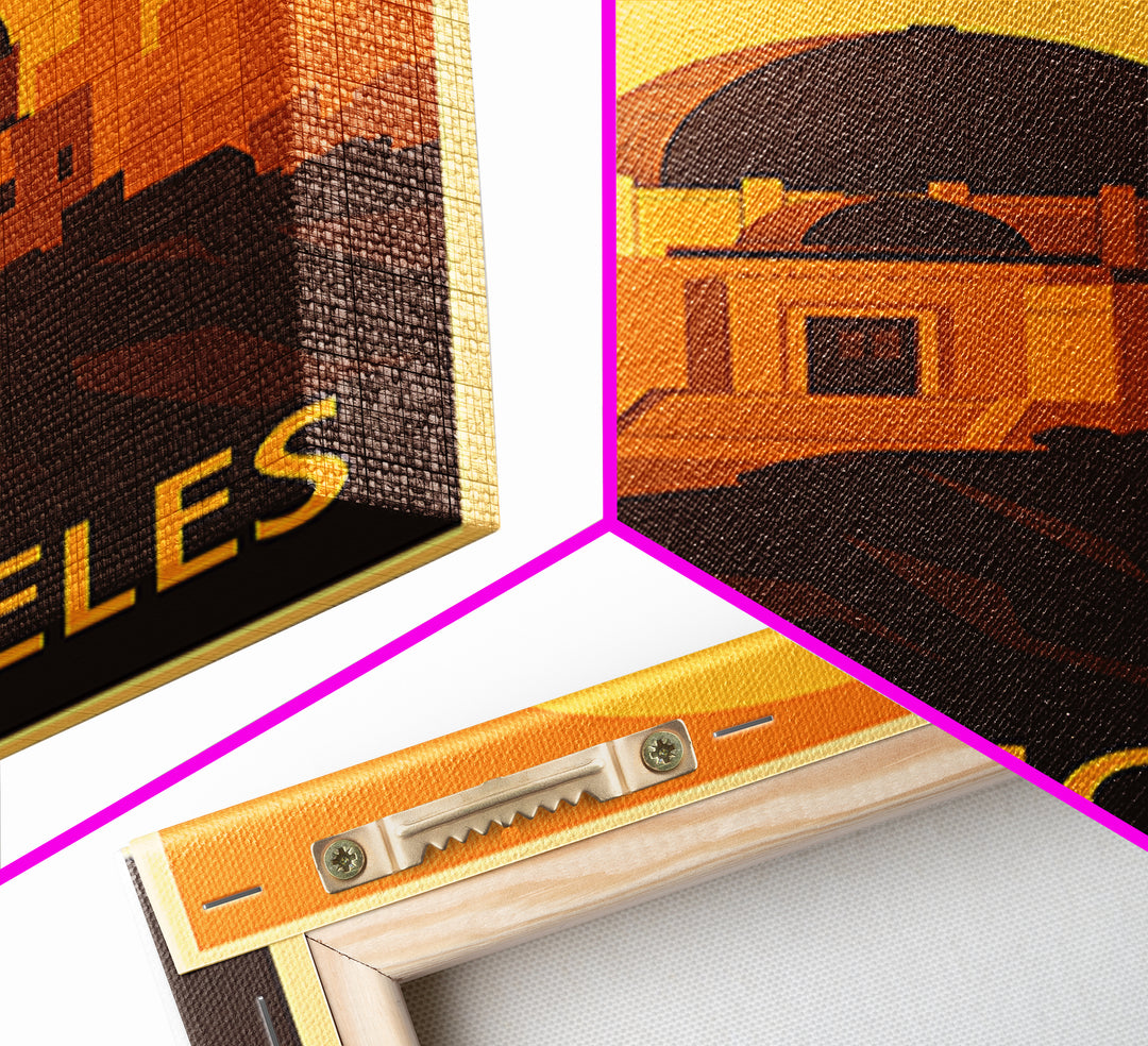 Los Angeles Travel Poster, Framed Canvas Print, Golden Travel Poster Art, Los Angeles City Art, Retro Travel Print, Vintage Travel Art