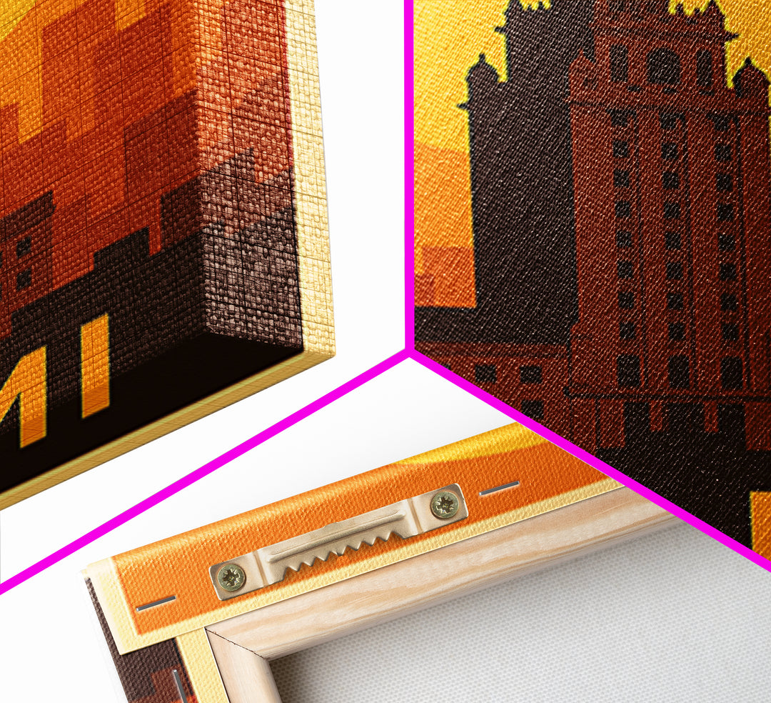 Miami Travel Poster, Framed Canvas Print, Warm Sunset Silhouette Art, Miami Poster Print, Fine Art Print, City Art Print, Vintage Travel Art