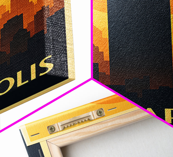 Minneapolis Travel Poster, Framed Canvas Print, Warm Sunset Silhouette Art, Minneapolis Art Print, Eclectic Wall Decor, City Travel Prints