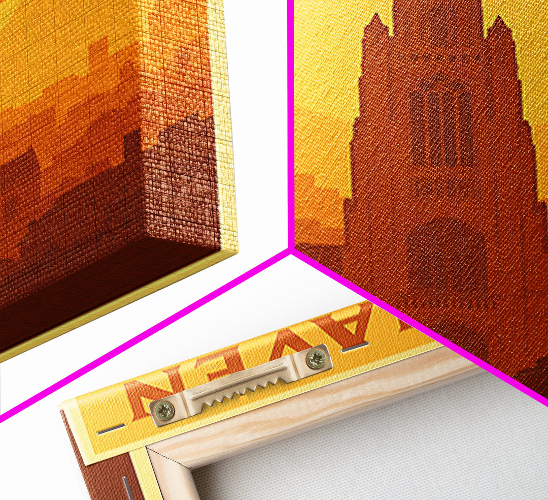 New Haven Connecticut Travel Poster, Framed Canvas Print, Gold Art Deco Poster Art, New Haven City Art, Travel Wall Art, Vintage City Poster