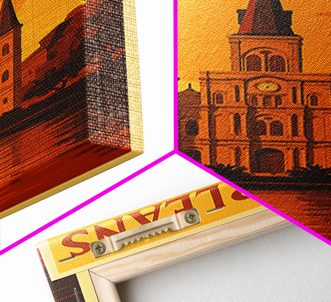 New Orleans Travel Poster, Framed Canvas Print, Golden Travel Poster Art, New Orleans Art Print, Travel Wall Art, City Art Print