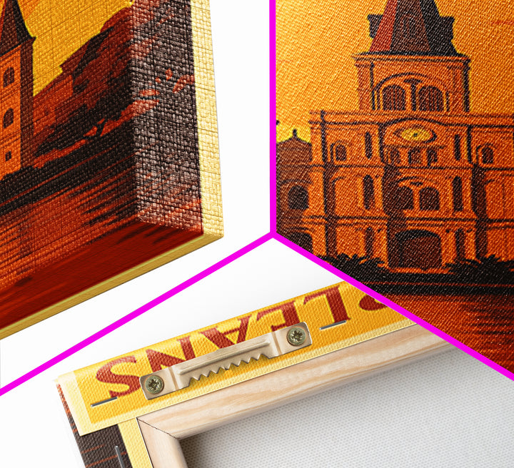 New Orleans Travel Poster, Framed Canvas Print, Golden Travel Poster Art, New Orleans Art Print, Travel Wall Art, City Art Print