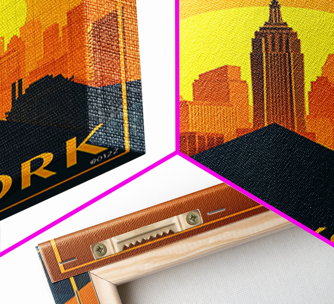 New York City New York Travel Poster, Canvas Print, Gold Art Deco Poster Art, New York Wall Art, Wall Art, Watercolor Skyline Art