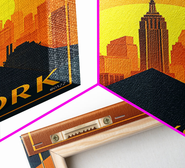 New York City New York Travel Poster, Canvas Print, Gold Art Deco Poster Art, New York Wall Art, Wall Art, Watercolor Skyline Art