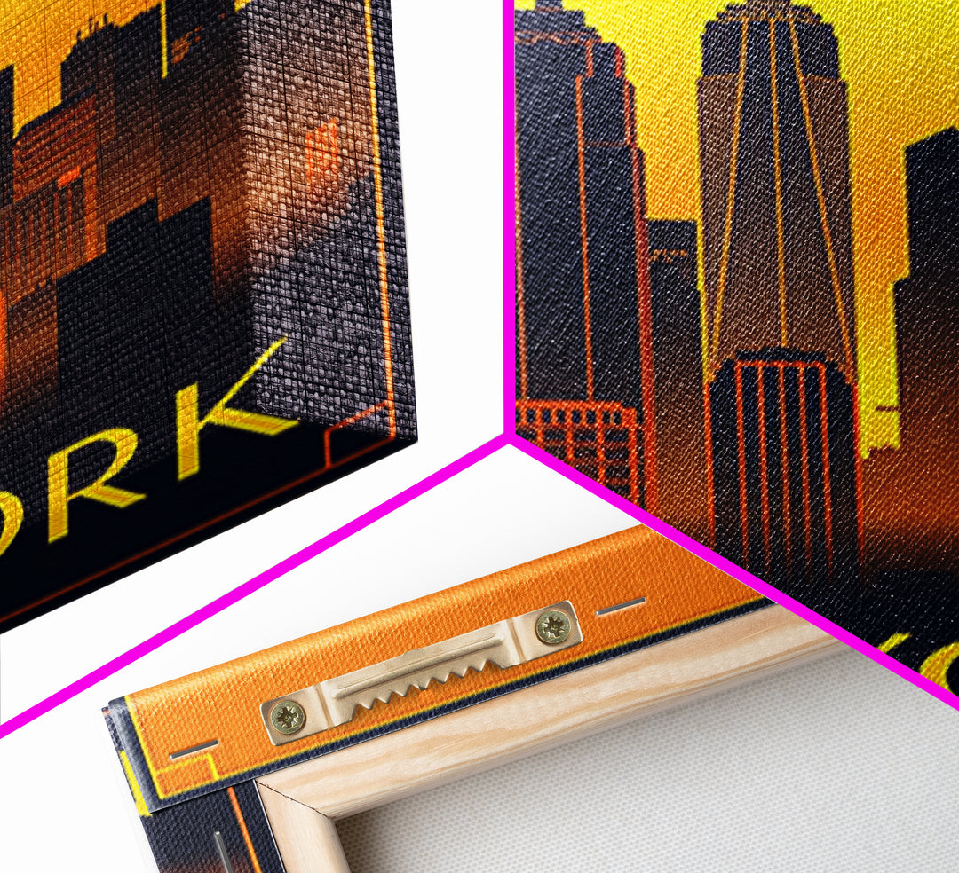New York Travel Poster, Canvas Print, Gold Art Deco Poster Art, New York City Art, Travel Poster Set, Fine Art Print, Watercolor Cityscape
