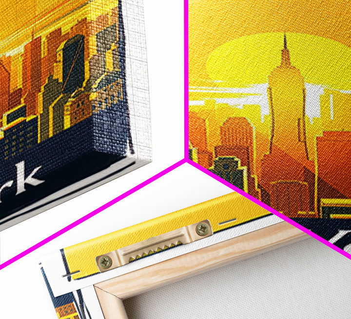 New York Travel Poster, Framed Canvas Print, Golden Travel Poster Art, New York Art Print, City Travel Prints, Watercolor Skyline