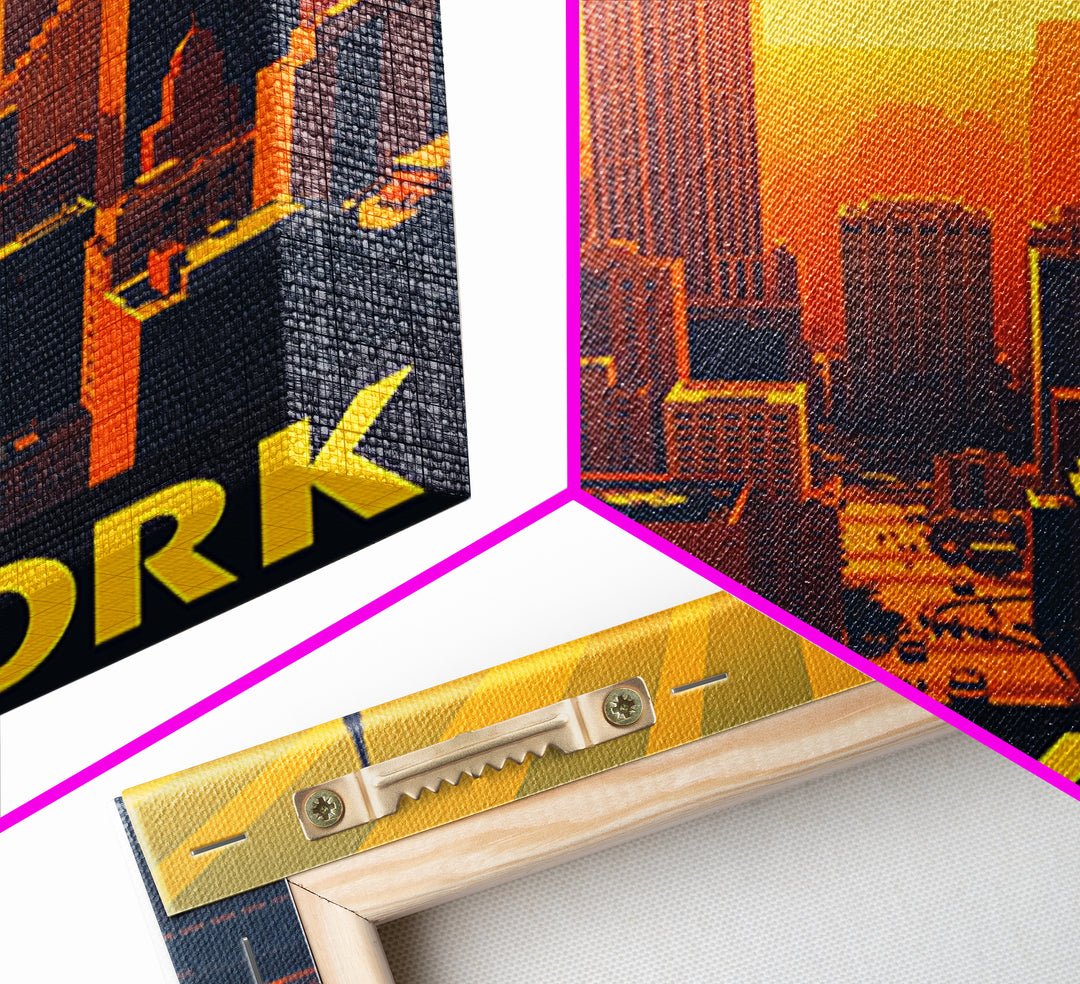 New York Travel Poster, Canvas Print, Golden Travel Poster Art, New York Art Print, Retro Travel Print, Wanderlust Decor, Travel Poster Set