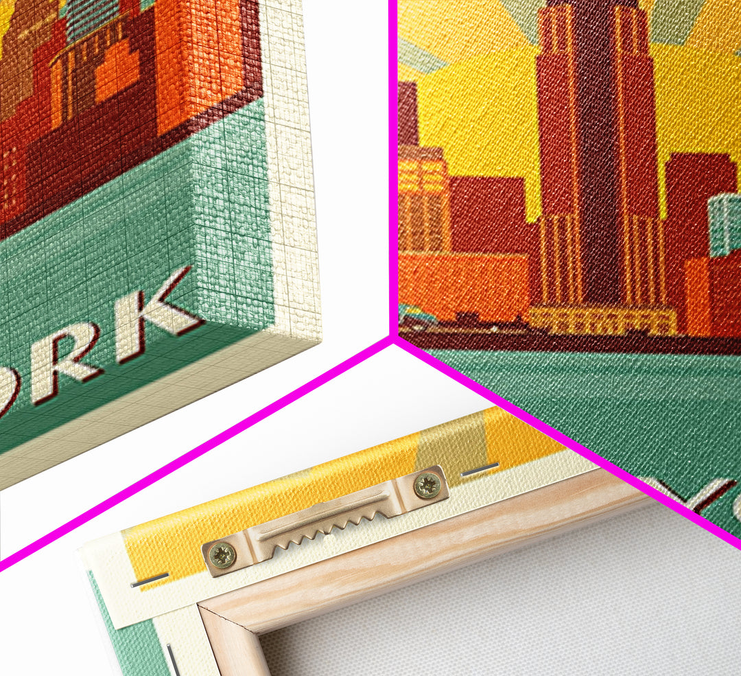 New York Travel Poster, Framed Canvas Print, Vintage Deco Wall Art, New York Poster Print, City Travel Prints, Travel Art Print