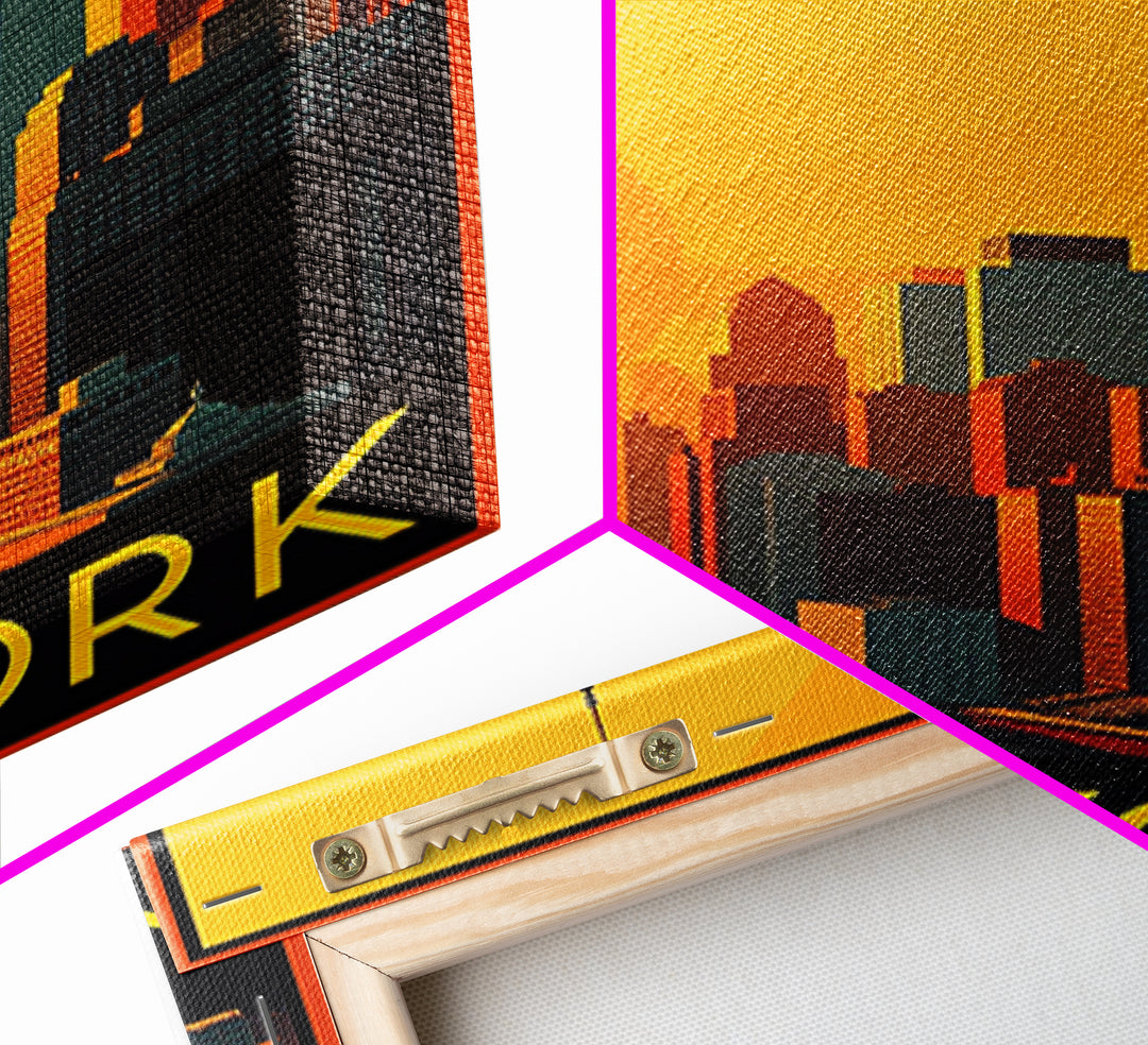 New York Travel Poster, Canvas Print, Warm Sunset Silhouette Art, New York Poster Print, Fine Art Print, Travel Wall Art, Travel Wall Decor