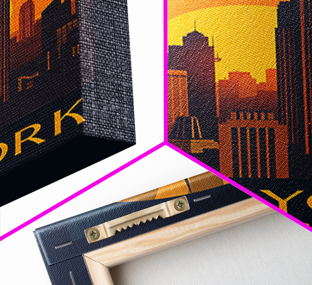 New York Travel Poster, Framed Canvas Print, Gold Art Deco Poster Art, New York Travel Art, Travel Poster Art, Vintage City Art