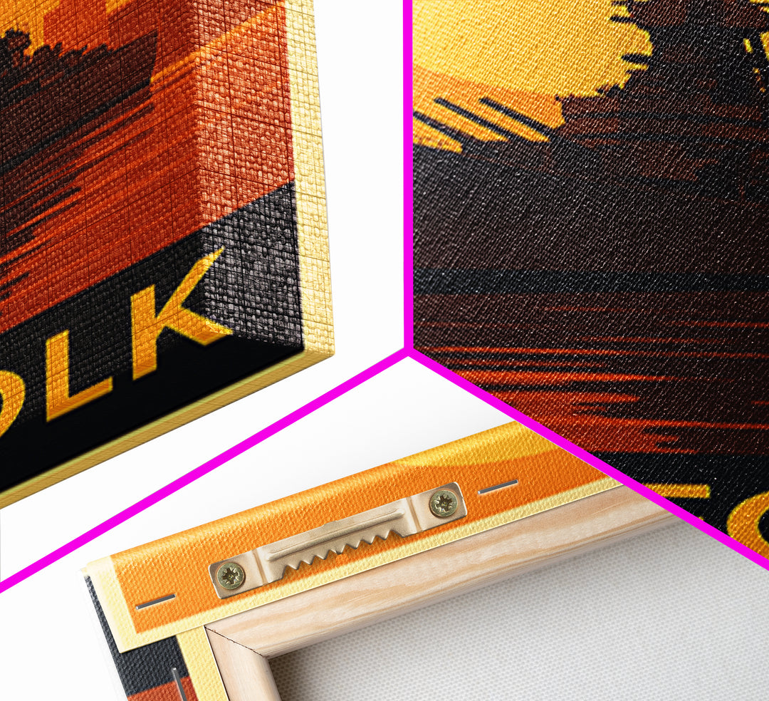 Norfolk Travel Poster, Framed Canvas Print, Vintage Deco Wall Art, Norfolk City Art, Retro Travel Print, Vintage Travel Art, Travel Print