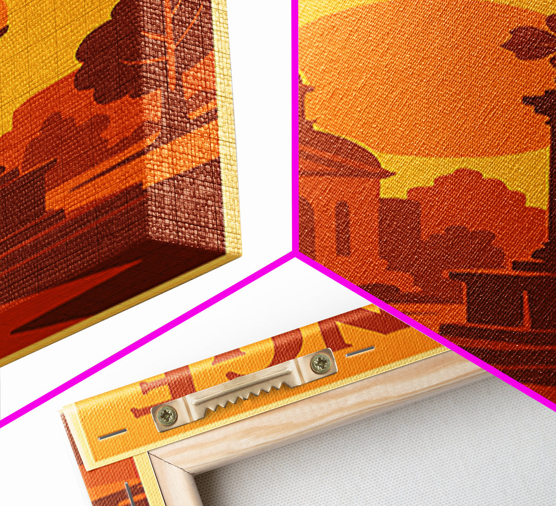 Orange California Travel Poster, Canvas Print, Warm Sunset Silhouette Art, Orange Wall Art, Travel Print, Wall Decor, City Travel Prints