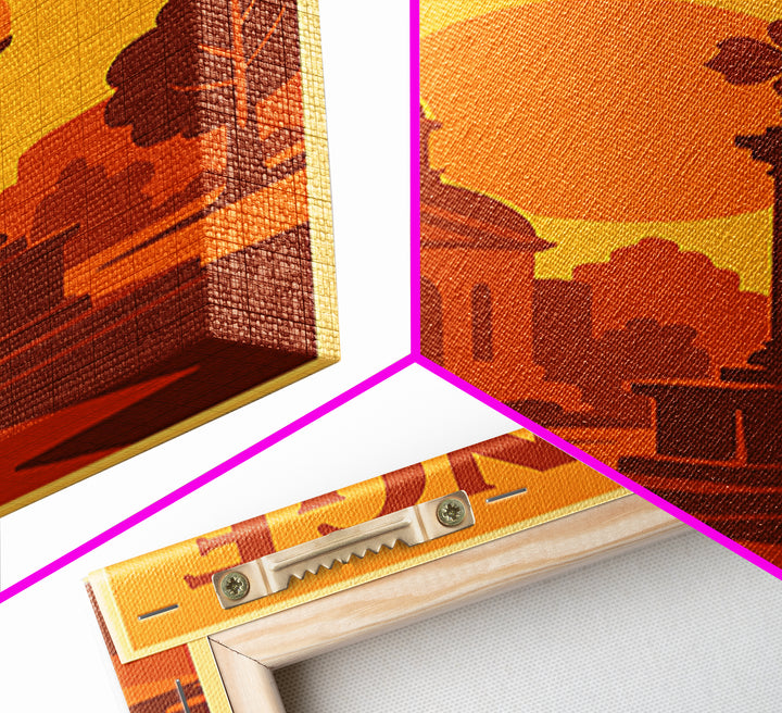 Orange California Travel Poster, Canvas Print, Warm Sunset Silhouette Art, Orange Wall Art, Travel Print, Wall Decor, City Travel Prints