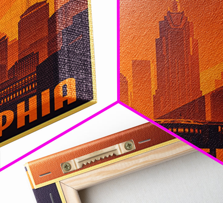 Philadelphia Travel Poster, Canvas Print, Gold Art Deco Poster Art, Philadelphia Art Print, Living Room Wall Art, Vintage Travel Print