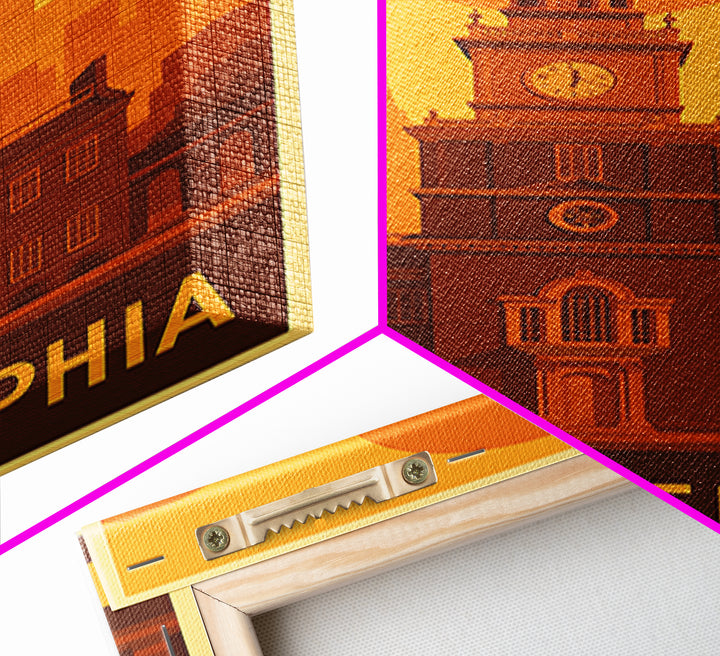 Philadelphia Travel Poster, Canvas Print, Warm Sunset Silhouette Art, Philadelphia Travel Art, Travel Art Print, Living Room Wall Art