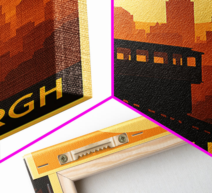 Pittsburgh Travel Poster, Framed Canvas Print, Gold Art Deco Poster Art, Pittsburgh Poster Print, Travel Poster Art, Travel Wall Art