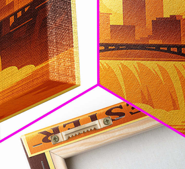 Rochester New York Travel Poster, Canvas Print, Warm Sunset Silhouette Art, Rochester Wall Art, Poster Art, City Illustration, Retro Poster