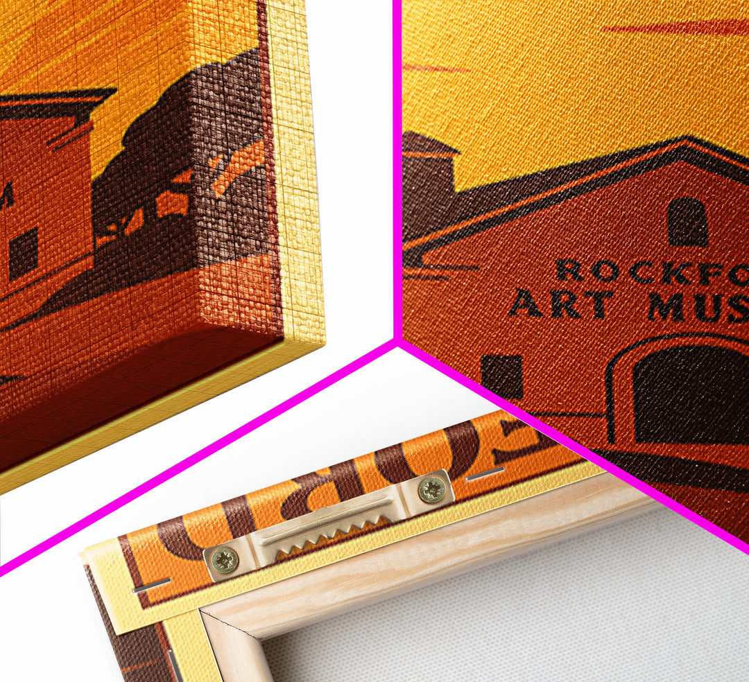 Rockford Illinois Travel Poster, Framed Canvas Print, Gold Art Deco Poster Art, Rockford City Art, City Illustration, Vintage City Poster
