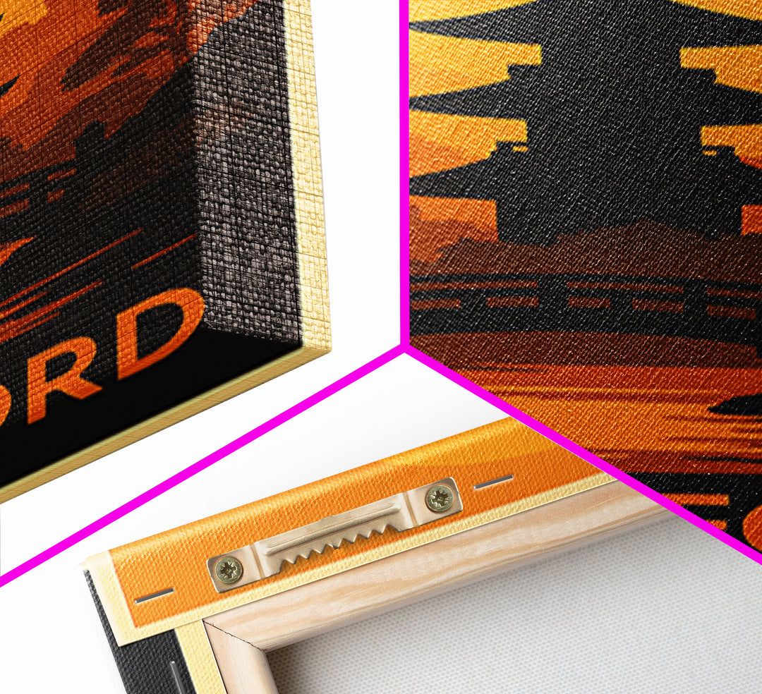 Rockford Travel Poster, Framed Canvas Print, Golden Travel Poster Art, Rockford City Art, Mid Century Wall Art, Travel Poster Set