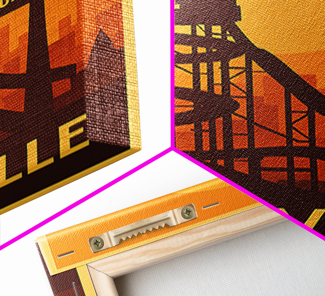 Roseville Travel Poster, Framed Canvas Print, Gold Art Deco Poster Art, Roseville Poster Print, Retro Travel Print, Vintage City Art