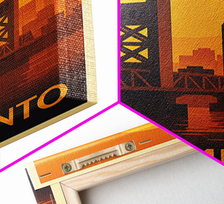 Sacramento Travel Poster, Framed Canvas Print, Warm Sunset Silhouette Art, Sacramento Art Print, City Travel Prints, Fine Art Print